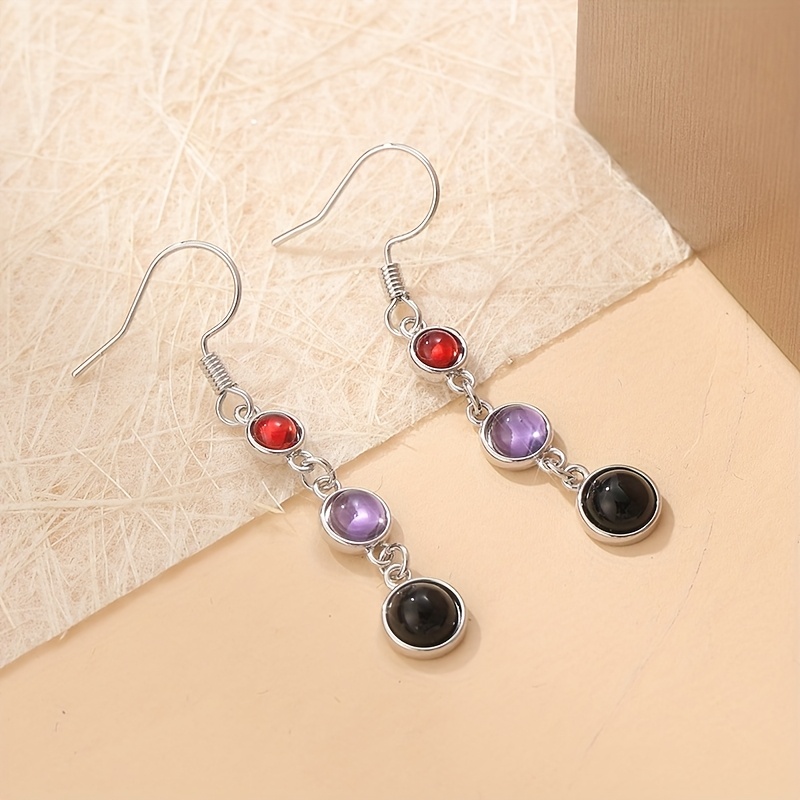 Artificial Amethyst & Red Garnet Long Water Droplet Earrings and Pendant Set